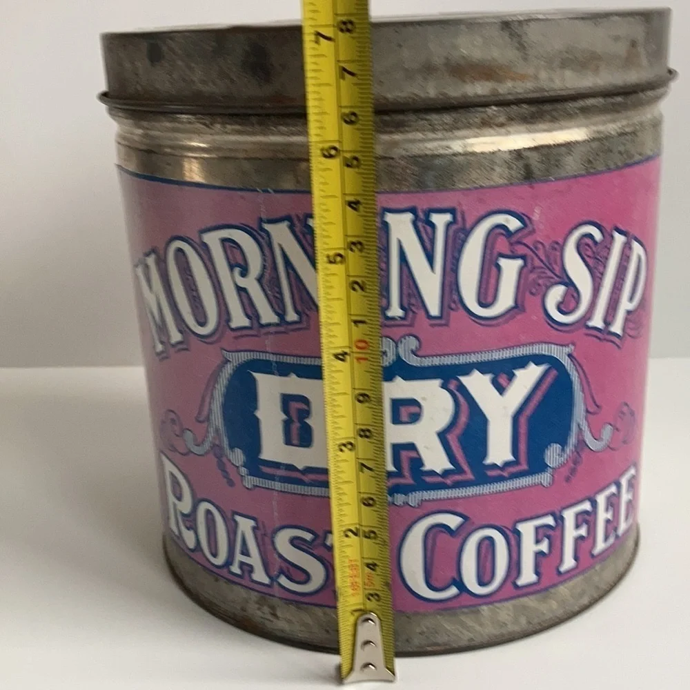 Coffee bar reproduction Morning Sip Dry Roast Coffee advertising tin with lid